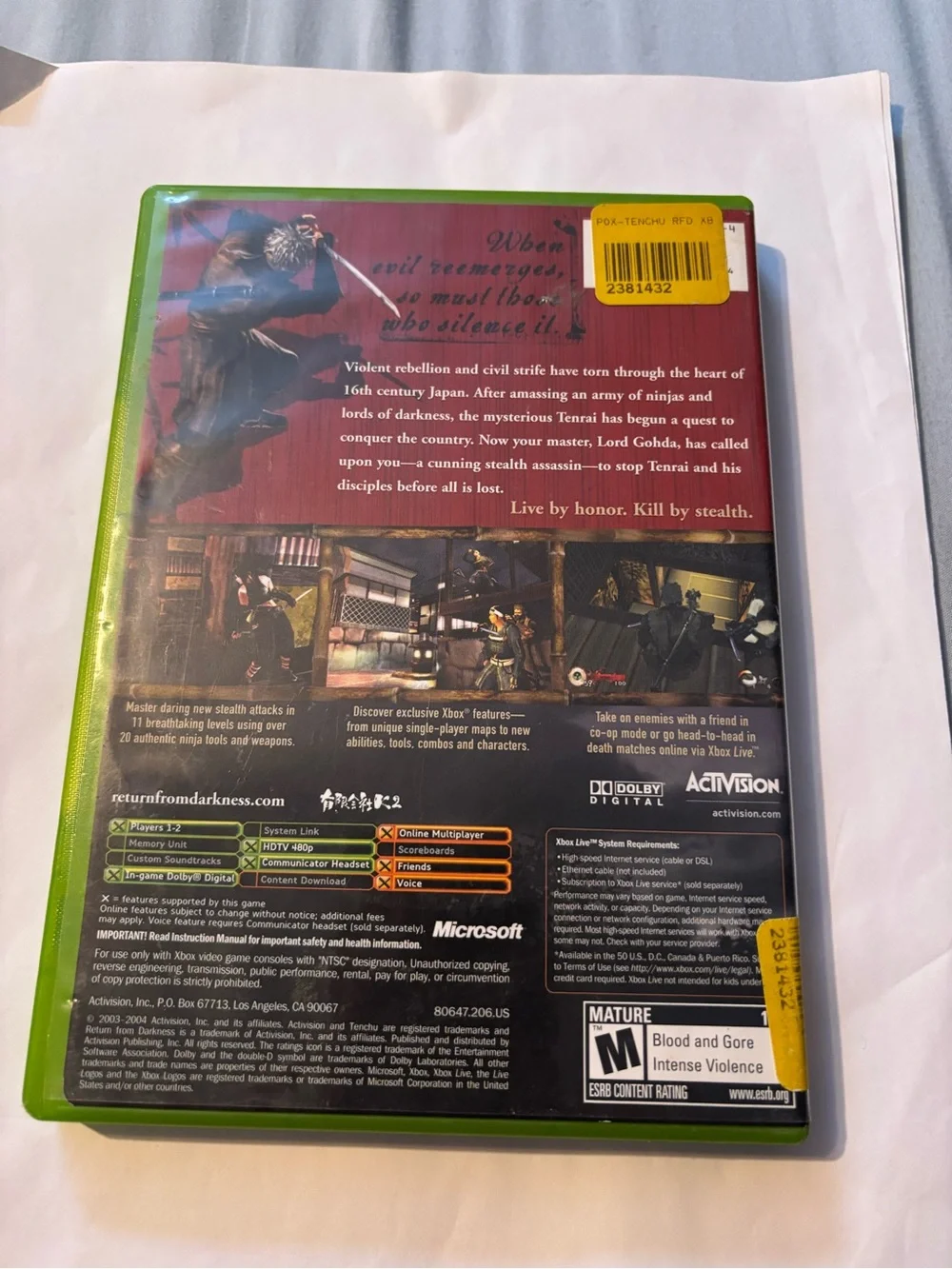 Xbox Tenchu: Return from Darkness CIB